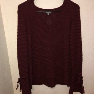 Burgundy v neck sweater with bell sleeves